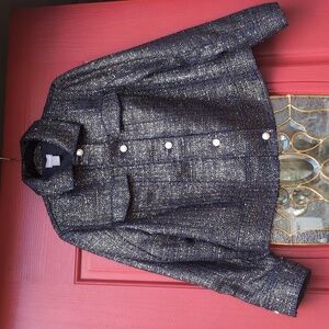 NWT - Chico's Dark Blue Metallic Tweed Jacket